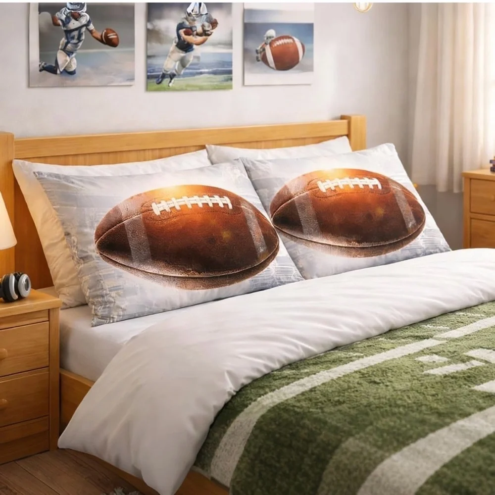 2- NEW Football Pillow Case Standard Shams Bedding -Sports Fan Teen Boys
